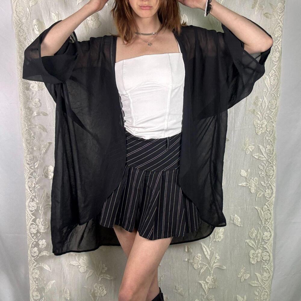 Nordstrom Sheer Black Chiffon Kimono Cardigan - Lightweight Duster Shrug